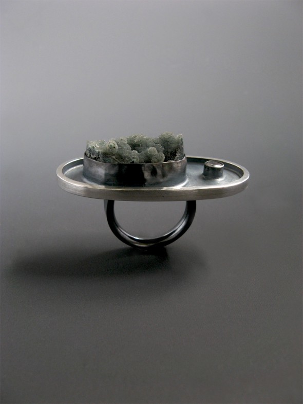 Smoke Ring - Sterling Silver, Chalcedony Druzy, White Sapphire